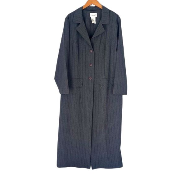 Fashion Bug Gray Pin Striped Lightweight Trench Jacket Size 16W - Picture 1 of 12